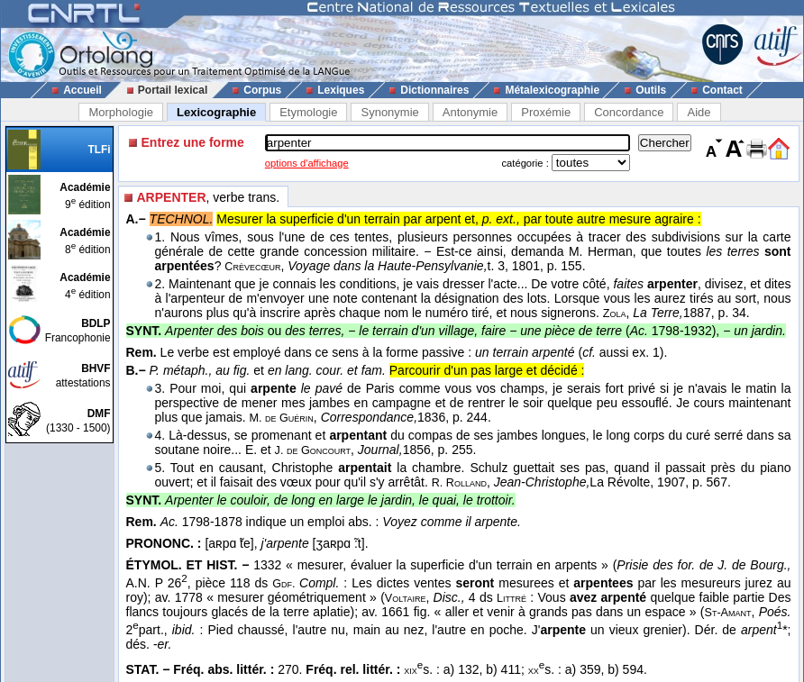 Définition du mot arpenter sur CNRTL