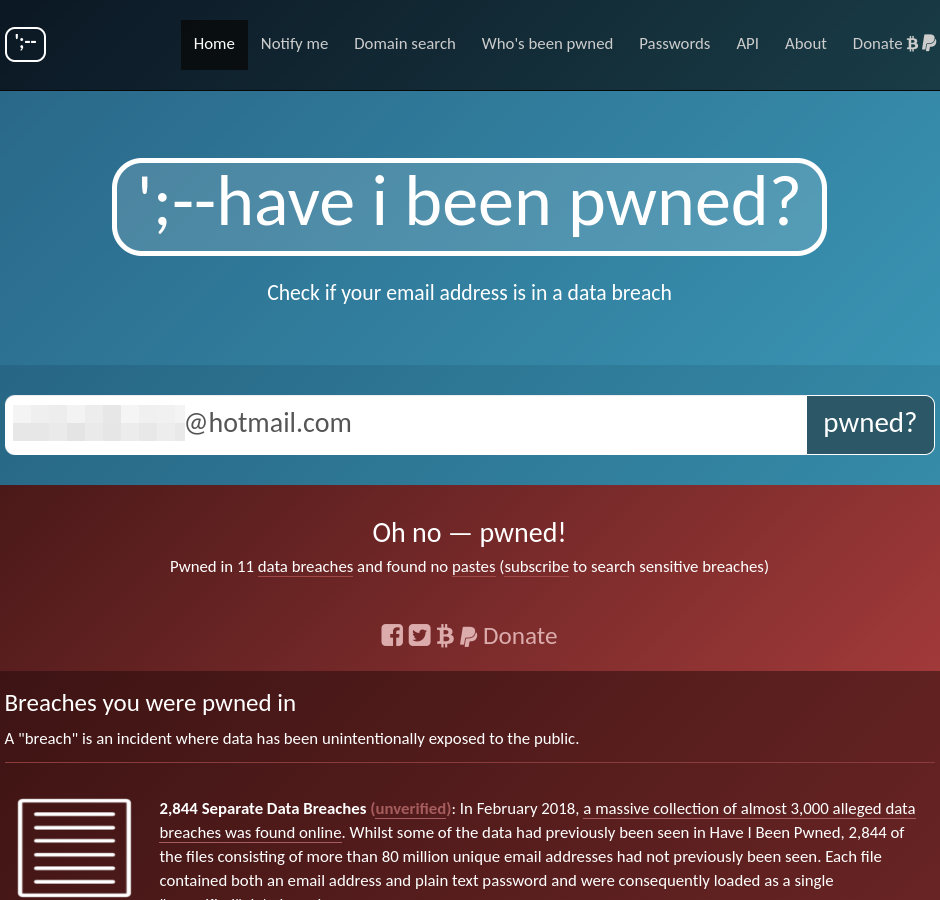 What is displayed when your email address has leaked